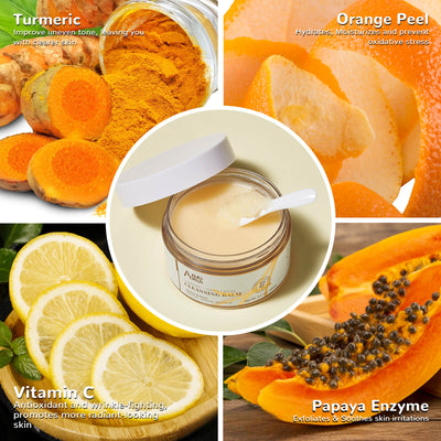 ANAIRUI Turmeric Vitamin C Paypaya Enzyme Face Cleansing Balm, Makeup Remover Melting Away Oil Balm,  Exfoliate, Nourishes Skin, 3.5 OZ