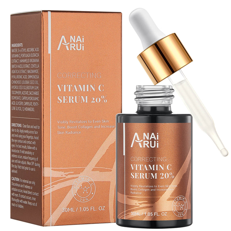 ANAIRUI 20% Vitamin C Serum for Brighten Skin, Increase Firmness, Reduce Fine Lines, Wrinkles, Dark Spot 30ml 1 Fl Oz
