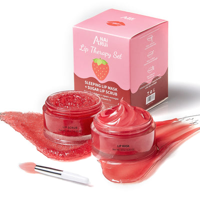 ANAIRUI Lip Care Kit - Lip Mask &  Sugar Scrub Set  - for Dry Chapped Cracked Peel Lips Repair (Berries + VC)