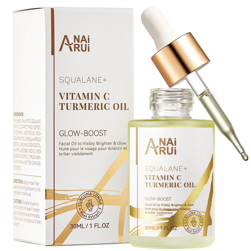 ANAIRUI Turmeric Oil with Plant Squalane & Vitamin C for Lightening Skin Fade Dark Spots 30ml