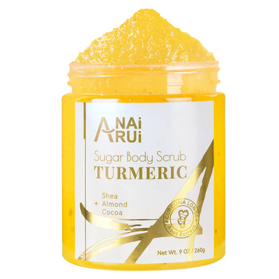 ANAIRUI Turmeric Face & Body Scrub for Hyperpigmentation Dark Spots, Exfoliating, Moisturizing, Glowing Scrub 260g 9. oz