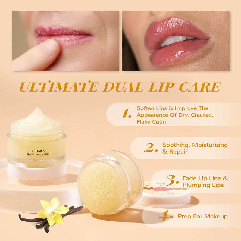 ANAIRUI Vanilla Lip Sleeping Mask & Scrub for Exfoliating & Lip Treatment, Dry, Chapped, Peel & Dark Lips