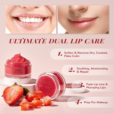 ANAiRUi Lip Care Kit - Lip Mask &  Sugar Scrub Set  - for Dry Chapped Cracked Peel Lips Repair (Berries + VC)