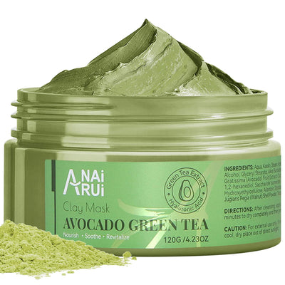 ANAIRUI Avokado leire ansiktsmaske med grønn te for hudrensing, fuktighetsgivende ansiktsmaske 120g