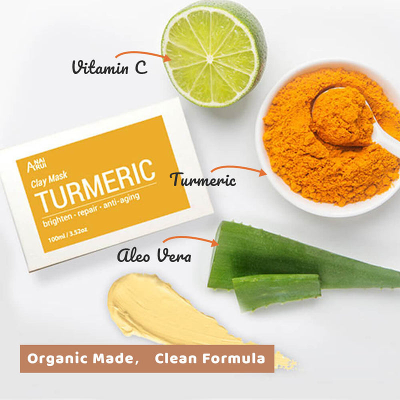 ANAIRUI Natürliche Vitamin-C-Kurkuma-Tonerde-Gesichtsmaske zum Aufhellen von Anti-Akne 120 g 4,05 oz