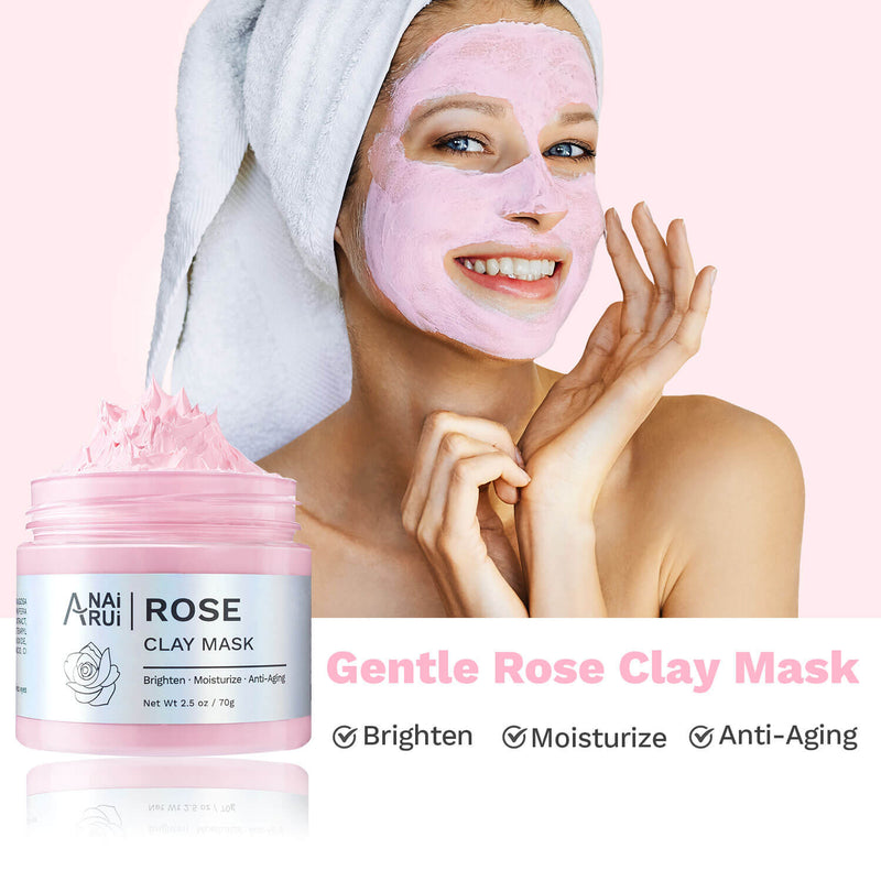 ANAIRUI Facial Mask Kit with Turmeric Clay Mask, Rose Face Mask, Avocado Green Tea Mud Mask, SPA  Mask Set 210g 7.5oz