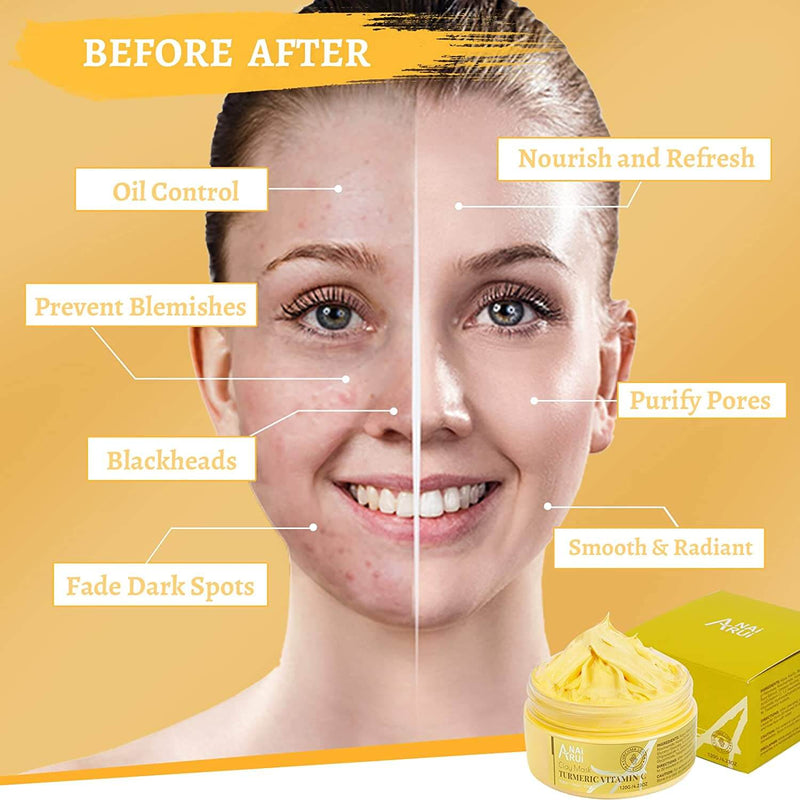 ANAIRUI Turmeric Vitamin C Clay Mask + Turmeric Oil with Plant Squalane & Vitamin C for Hyperpigmentation, Lightening Dark Spots