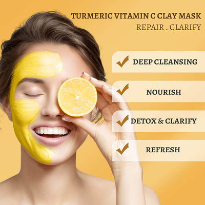 ANAIRUI Turmeric Vitamin C Clay Mask + Turmeric Oil with Plant Squalane & Vitamin C for Hyperpigmentation, Lightening Dark Spots