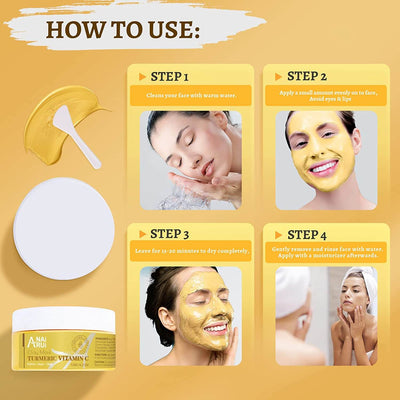 ANAIRUI Kurkuma-Vitamin-C-Ton-Gesichtsmaske für Hyperpigmentierung, Maske zum Aufhellen dunkler Flecken, 120 g