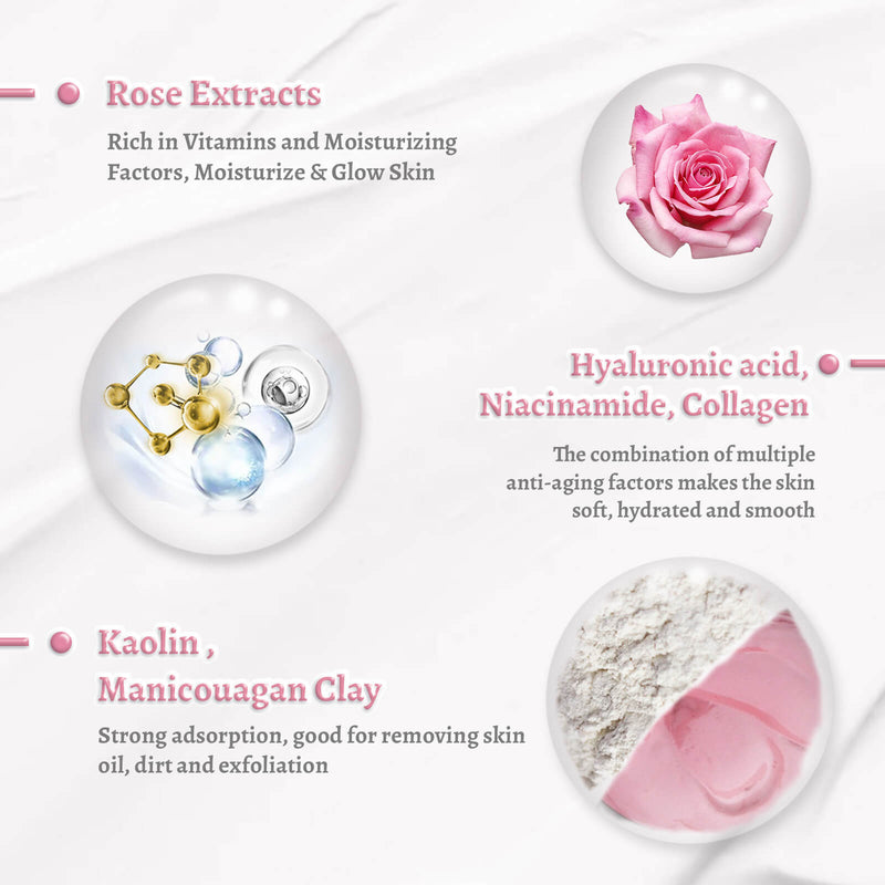 ANAIRUI Damascus Rose Pink Clay Face Mask for Brighten Moisturize Skin