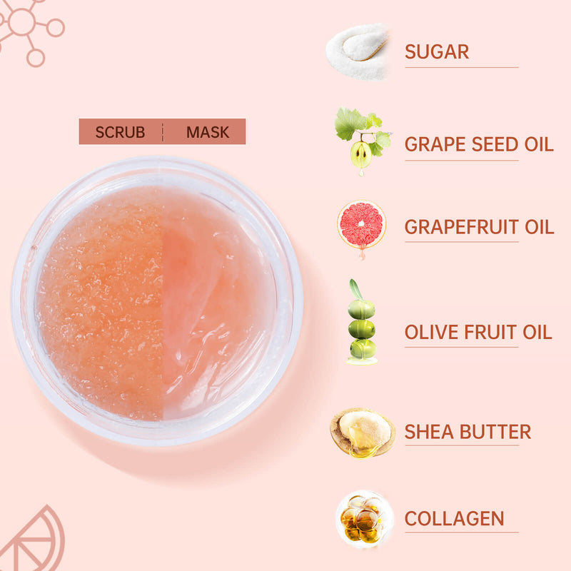 ANAIRUI Grapefruit & Collagen Lip Care Kit with Sugar Lip Scrub, Jelly Lip Sleep Mask for Smooth, Exfoliating,Moisturizing